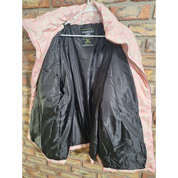 A$$ HOLES LIVE FOREVER Pink Puffer Jacket Size XL UNISEX - Picture 4 of 7